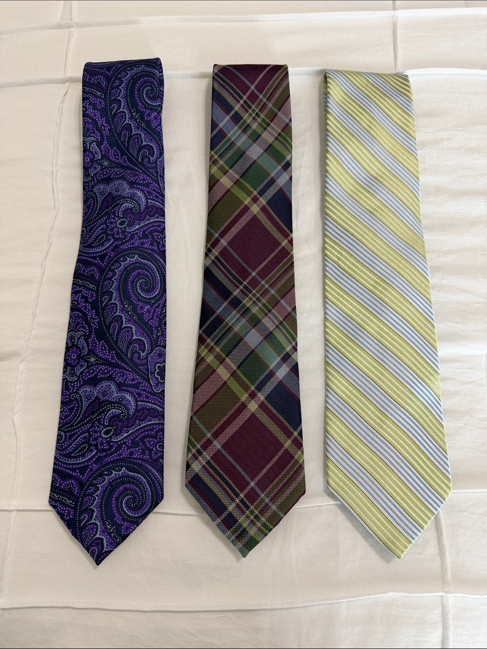 Izod Purple Paisley, Burgundy Plaid & Green Blue Striped Men's Ties